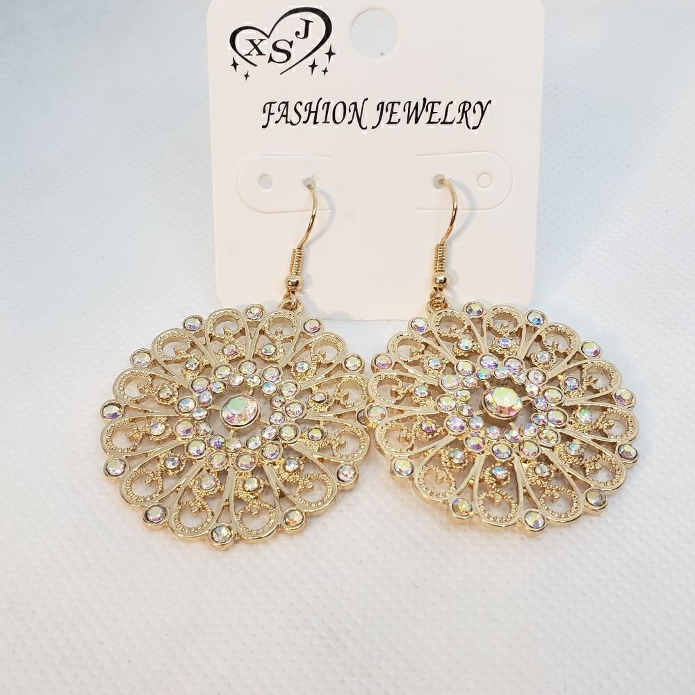 GOLDEN SWIRL Iridescent Aurora Borealis Sparkling  Rhinestones Earrings